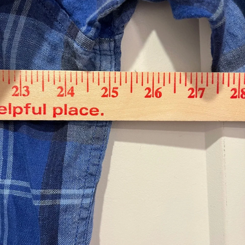 Banana Republic Camden Fit 100% Linen Blue Plaid Button Down Shirt Mens XL